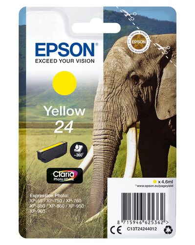 Epson Elephant Singlepack Yellow 24 Claria Photo HD Ink Epson Elephant Singlepack Yellow 24 Claria Photo HD Ink